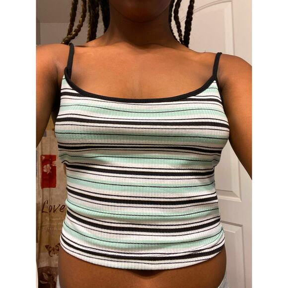 New Small Y2K Mint Green Retro Vintage Striped Cami Crop Tank Ribbed sleeveless - Picture 1 of 6